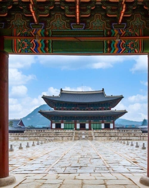 A view of the inside of Gyeongbokgung Palace from the main gate.