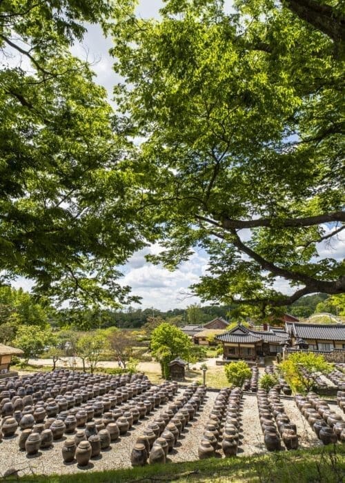 A high angle shot of a landscape in Hahoe Folk Village in South Korea